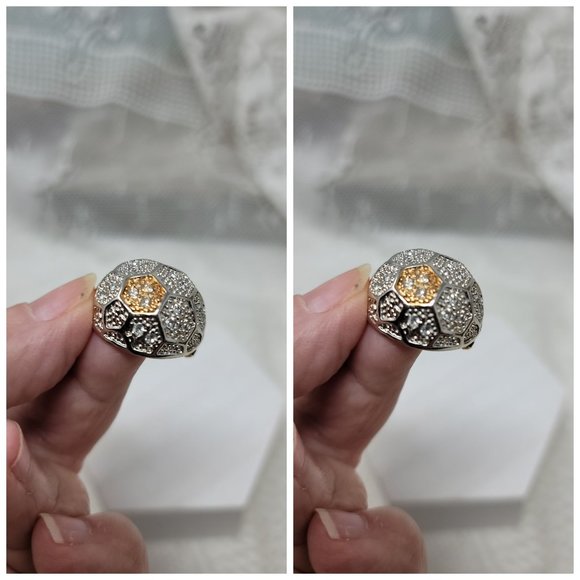 Vintage Dome Brooch by Roman Gold & Silver Rhinestones - Picture 8 of 11